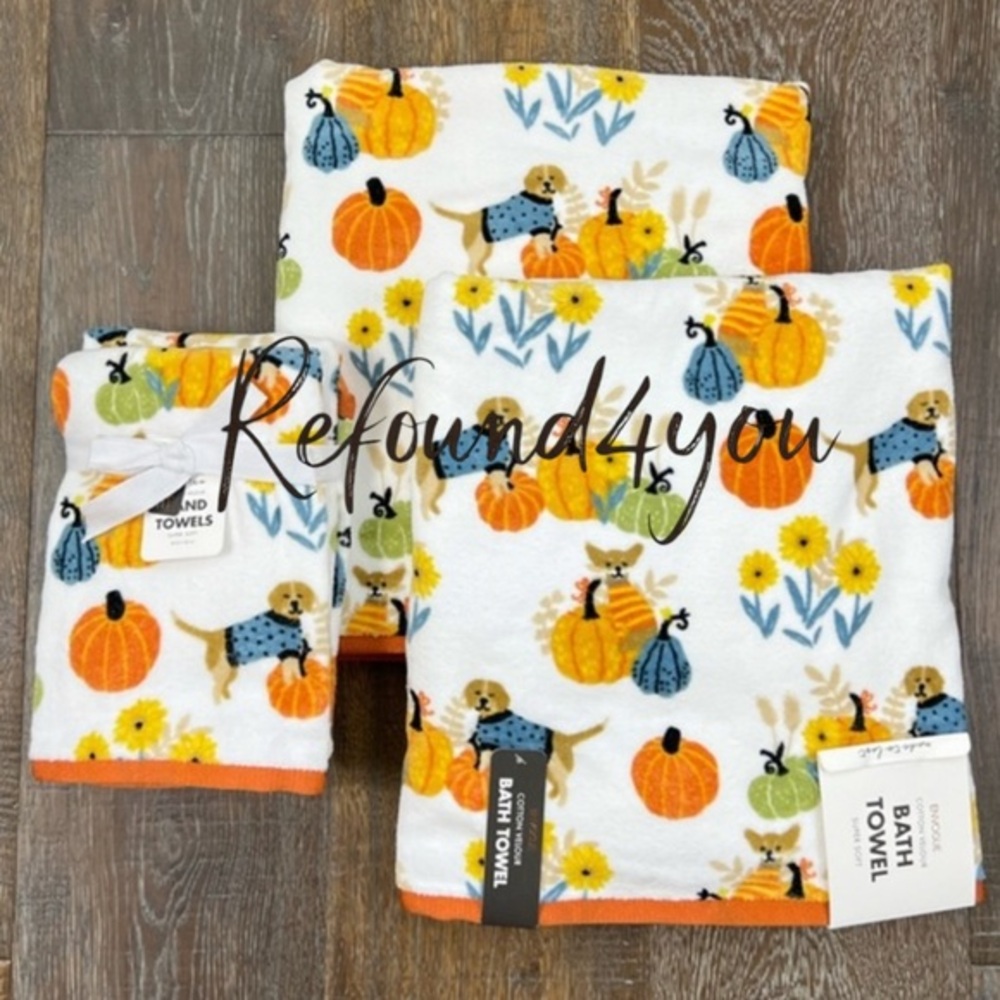 PETS - Envogue - ‘Pumpkins & Dogs’ bath towel set. NWT Last one! Firm!